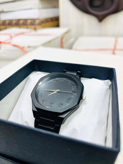 Arabic Aura Numerals Black Dial Men’s Stainless Steel Quartz Watch