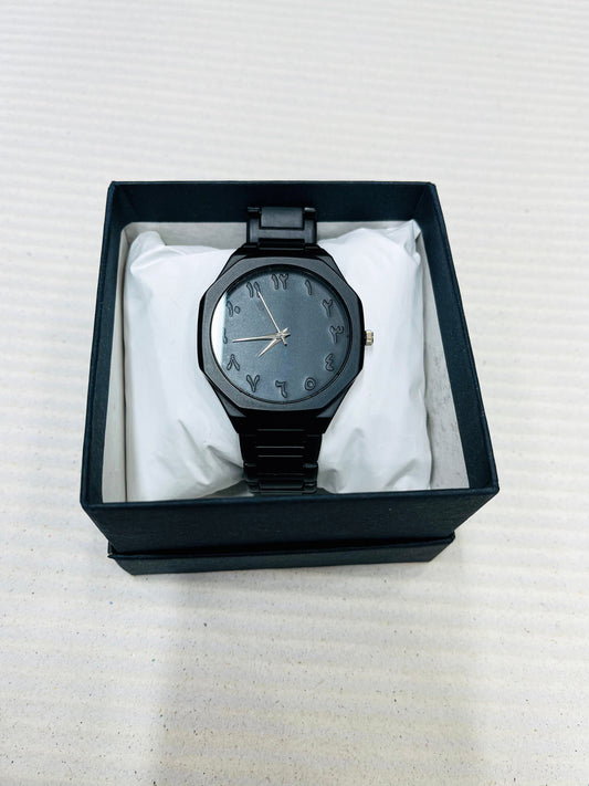 Arabic Aura Numerals Black Dial Men’s Stainless Steel Quartz Watch